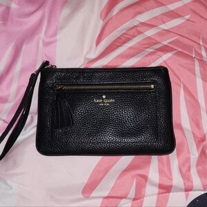 Kate Spade Chester Street Tinie Black Pebble Leather Wristlet with Tassel